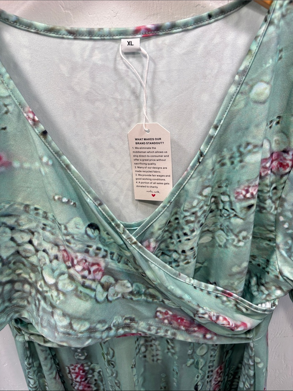 Cottagecore Green Abstract Floral Wrap Modest Maxi Dress Size 3/4 Sleeves XL - Picture 4 of 5